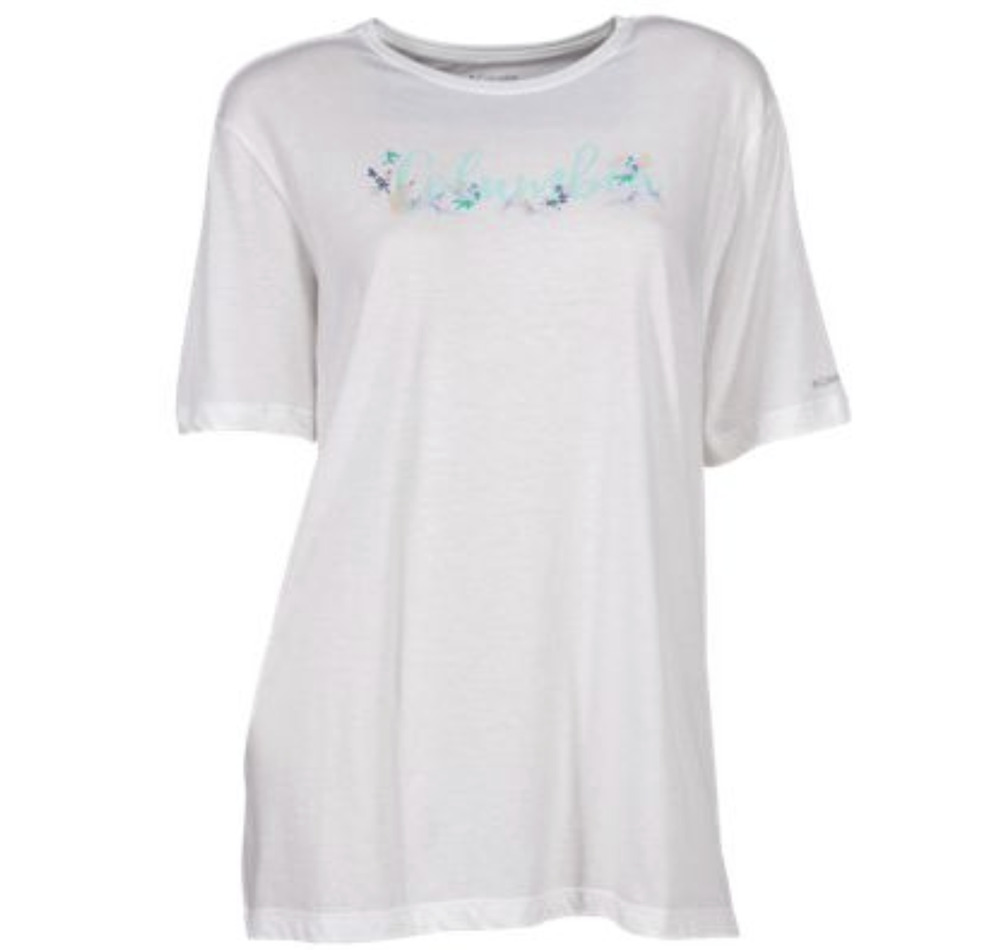 Columbia Women Graphic Print T-Shirt White Plus Size 3X